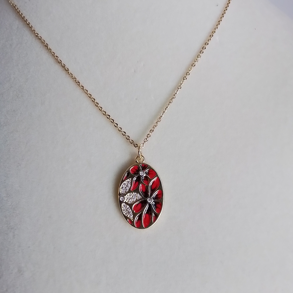 Elegant Red and Gold Floral Pendant Necklace